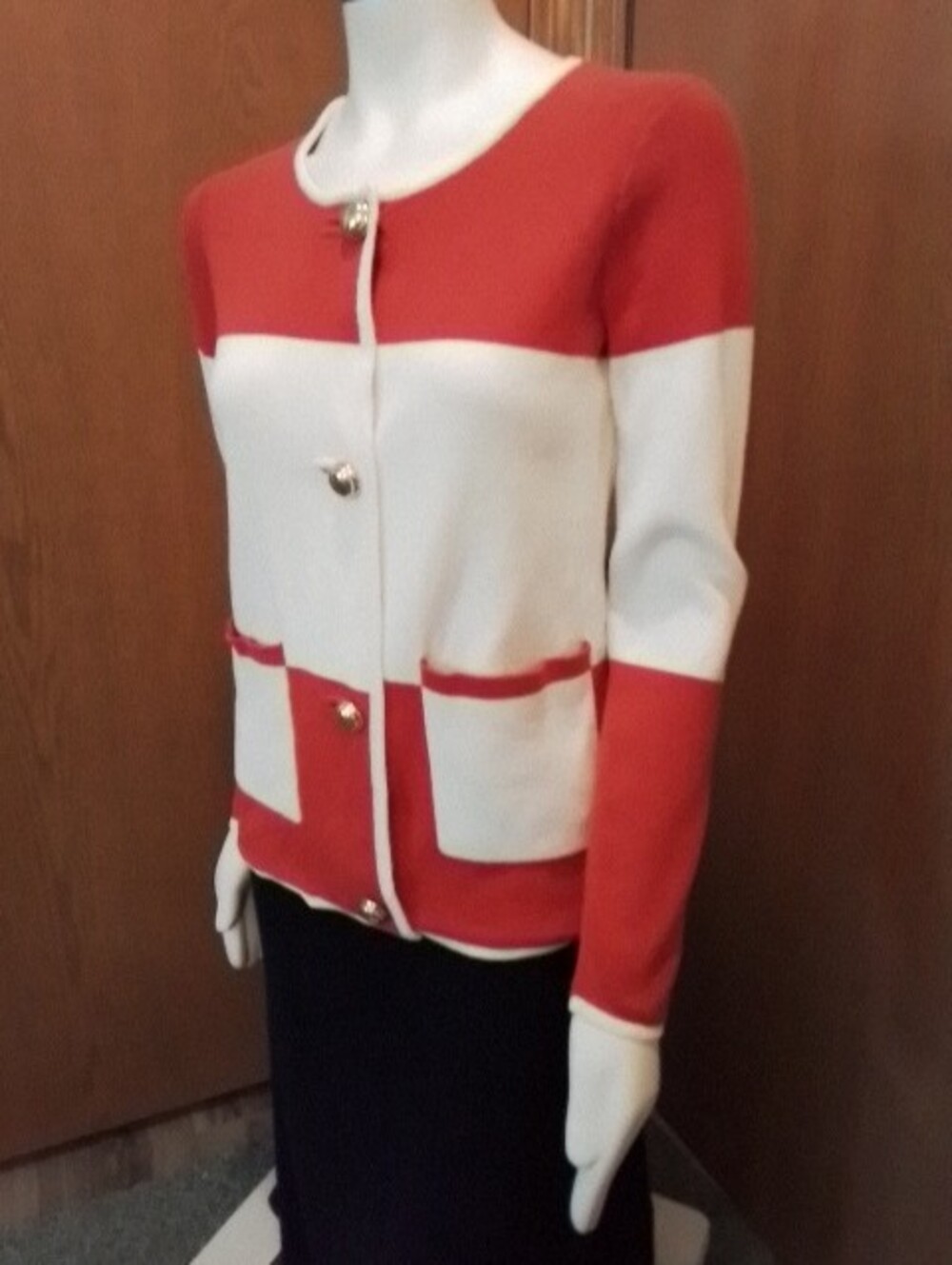 Milly Red and Cream 20% Silk/80% Cotton Blend Cardigan, Size S.